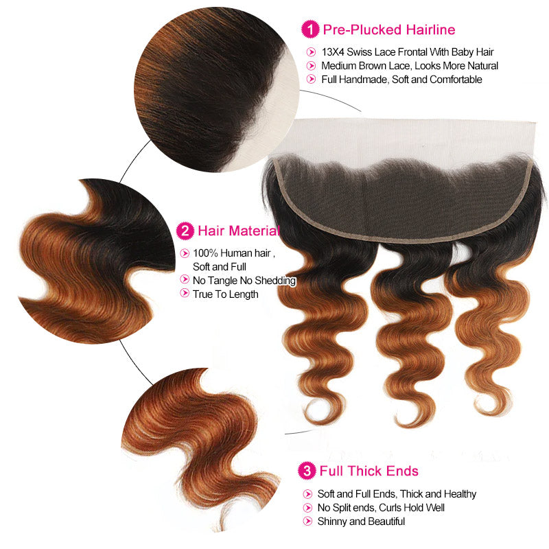 1B/30 Ombre Color Body Wave/Straight Human Hair Bundles With 13x4 13x6 Lace Frontal Closure Brazilian Hair - AlloveHair