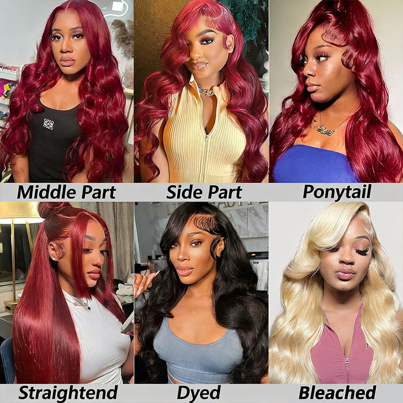 200% Density 99J Burgundy Color Straight And Body Wave 5*5 Glueless Wigs for Beginners Wine Red Wigs