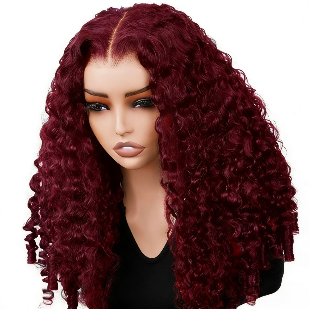30 Inch Burmese Curly Hair Wear Go Glueless Wig 99J Burgundy Color Pre Cut 7x6/13x6  Lace Front Wig