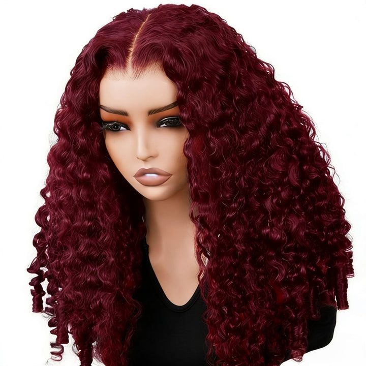 30 Inch Burmese Curly Hair Wear Go Glueless Wig 99J Burgundy Color Pre Cut 7x6/13x6  Lace Front Wig