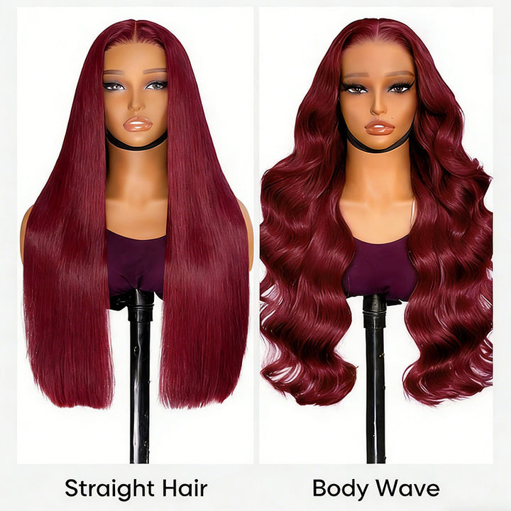 200% Density 99J Burgundy Color Straight And Body Wave 5*5 Glueless Wigs for Beginners Wine Red Wigs