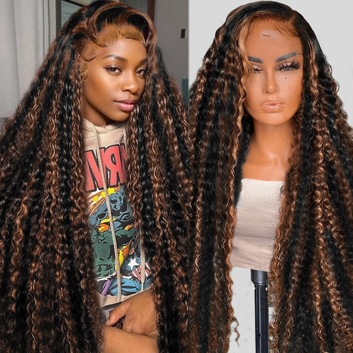 1B/30 Balayage Ombre Brown Deep Wave 13x6 Lace Front Wig with Pre-Plucked Hairline Glueless Wear