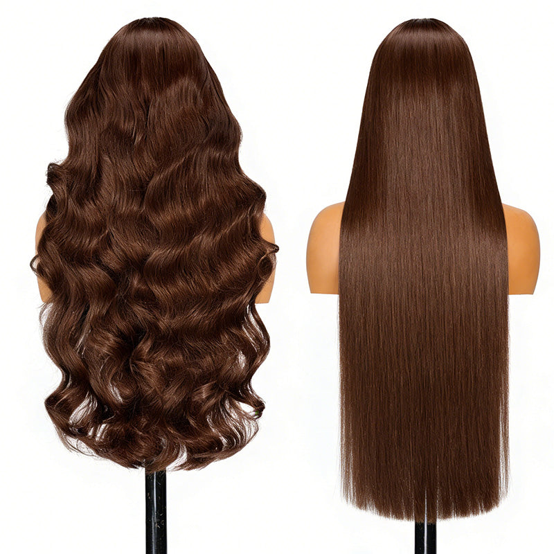 #4 Dark Brown Colored Human Hair Wigs 200% Density Straight And Body Wave Skin Melt 5x5 HD Lace Front Wigs - AlloveHair