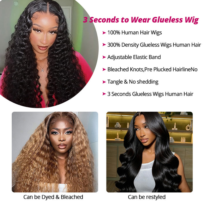 300% Density Deep Wave Wig Pre Bleached Knots Glueless 13x4 HD Lace Front Wig With Elastic Drawstring Wear Go Wig