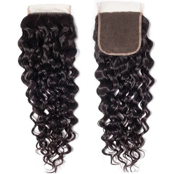 Allove Brazilian Water Wave Human Hair 4 Bundles with 4x4 Lace Closure