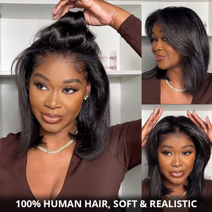 200% Density Yaki Straight Bob Wig 2x6/5x5 Pre-Bleached Natural Looking Glueless Wig Short Hairstyle