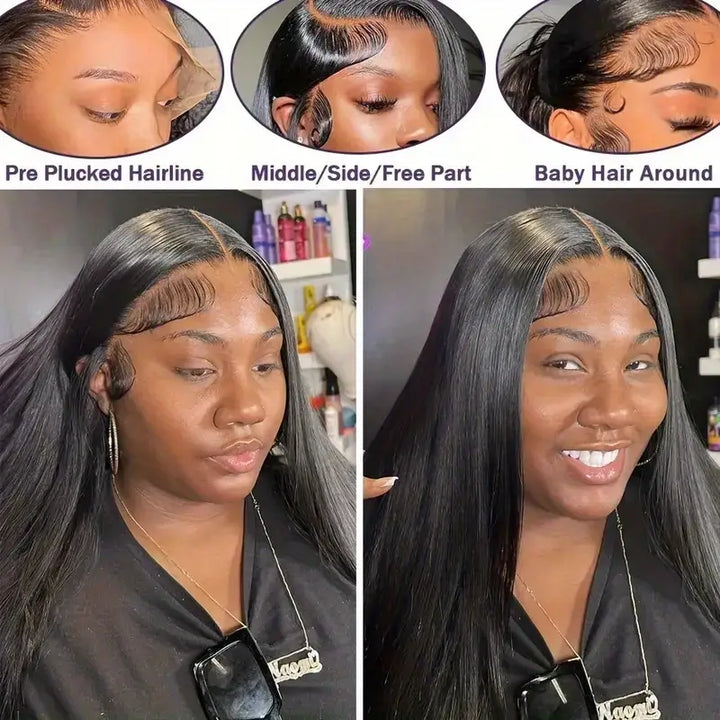 30 Inch 13x6 HD Lace Front Wig 200 Density Virgin Straight Human Hair Pre Plucked with Baby Hair Glueless Wigs - AlloveHair