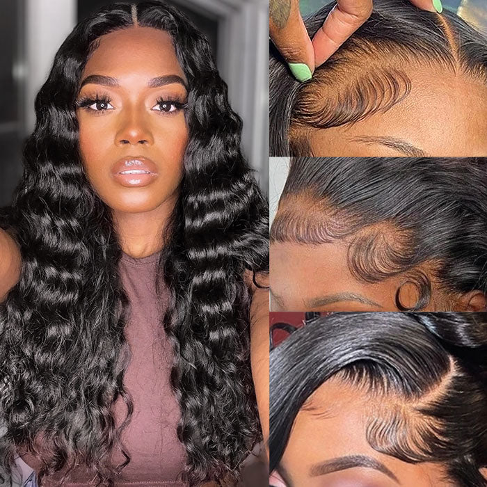 Allove Crimps Curls Loose Deep Wave 13x4 HD Lace Front Human Hair Wig With 3 Cap Sizes