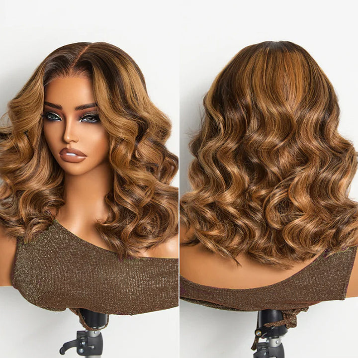 Sun-Kissed Warm Tone Brown with Blonde Highlights 180% Density Loose Wave Glueless Wig Ready to Wear - AlloveHair