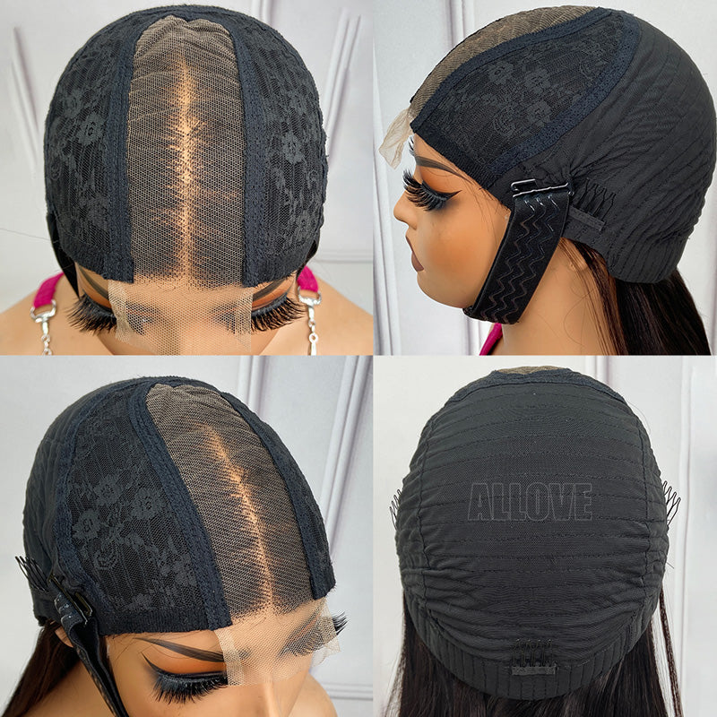 200% Density Silky Blunt Cut Glueless 2x6 Lace Closure Wig Shoulder Length Straight Hair Bob Wig