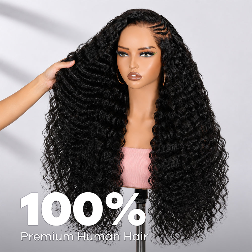 30 32 Inch Side Part Pre-Braided Water Wave 13x4 13x6 HD Lace Frontal Ready To Go Wigs 250% Density