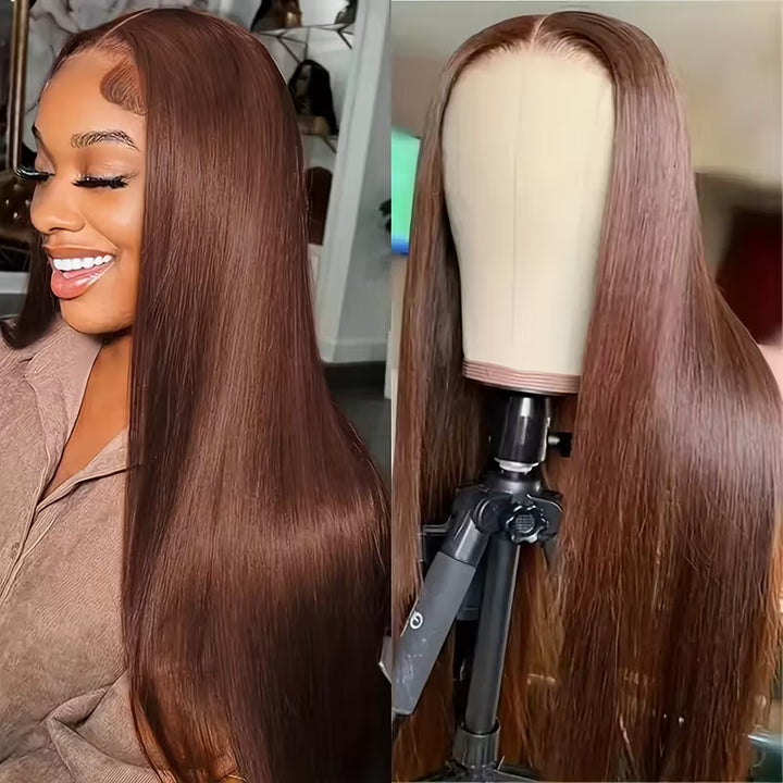30 Inch Chocolate Brown Straight Hair 13x6 HD Lace Front Wigs 100% Glueless Human Hair Wig