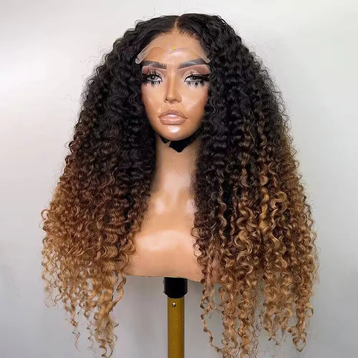 Allove Luxury Curly Wig 13x4 13x6 HD Lace Front Wig Ombre Brown T1B/4/30 Colored Wear Go Glueless Human Hair Wig - AlloveHair