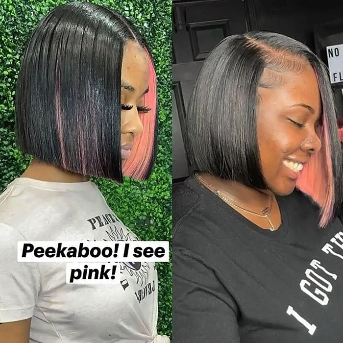 Pink Peekaboo Highlight 13x1/4x4/13x4 HD Lace Wig Short Glueless Bob Straight Wigs