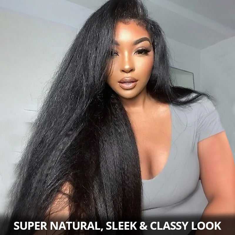 200% Density Yaki Straight Glueless Wig 13x4/13x6 Full Lace Front Wigs with Bleached Knots Put On and Go - AlloveHair