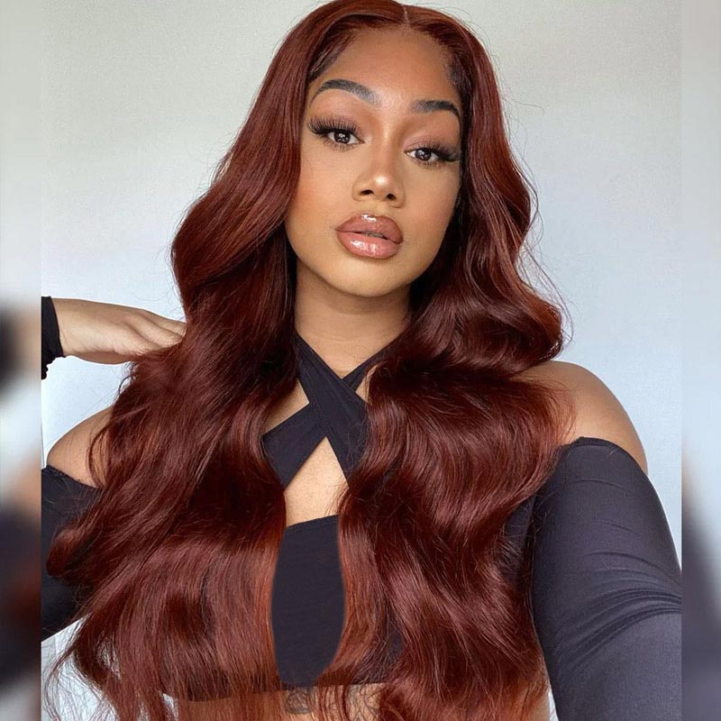 Allove Auburn Brown Barbie Hair Body Wave 13x4 HD Glueless Lace Frontal Human Hair Wig