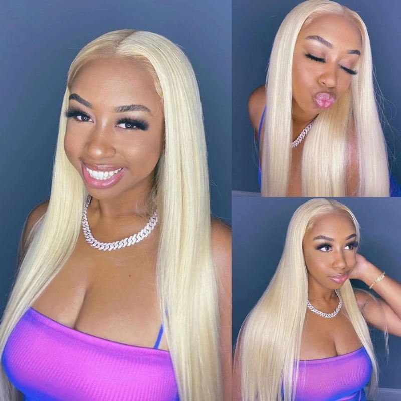 613 Blonde Color Straight Hair 4*4 HD Lace Closure Wig Wear and Go