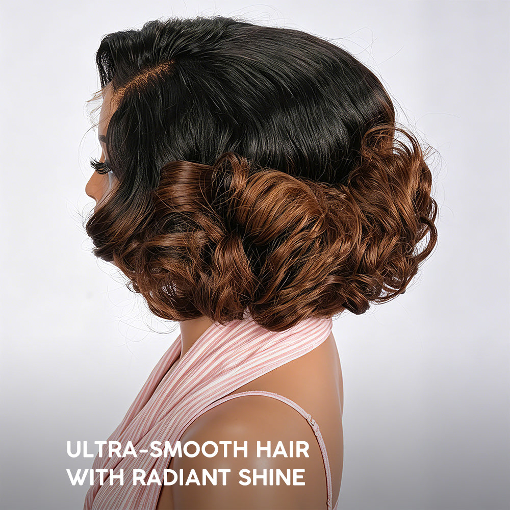 300% Density Raw Vietnamese Double Drawn Human Hair Bob Wig Ombre Brown 5x5 HD Lace Closure Wigs
