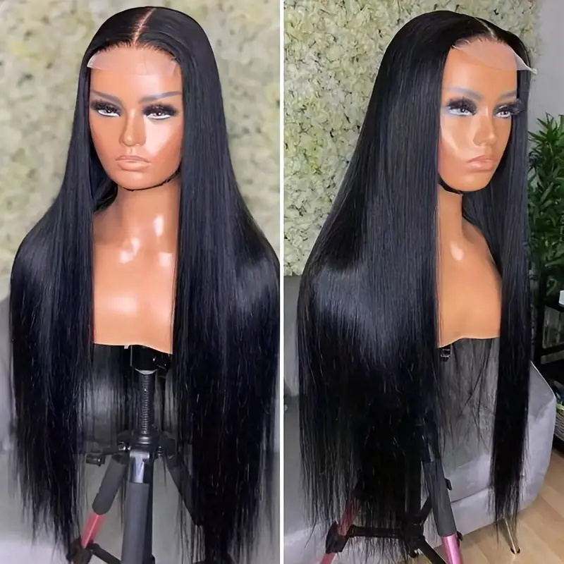 Allove Hair C-Shape Long Sikly Straight HD Glueless Lace Closure 5x5 Wigs 180% Density