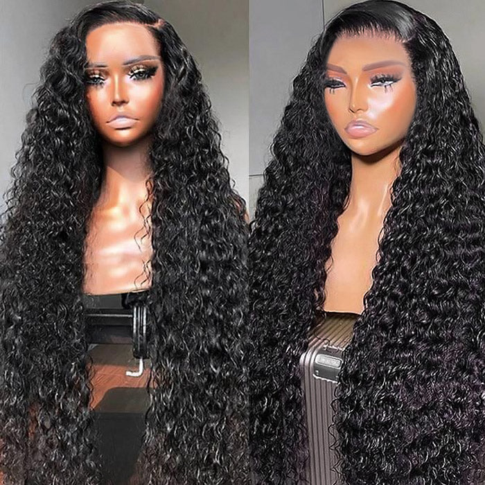 32Inch HD Transparent 4x4 Glueless Lace Closure Deep Wave Human Hair Pre-Plucked Lace Wigs