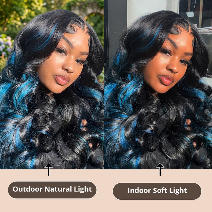 30 Inch 200% Density Peekaboo Black Sky Blue 13x4 13x6 HD Lace Front Wigs Body Wave Human Hair - AlloveHair