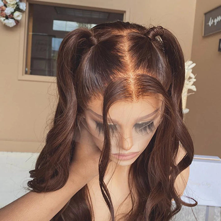 Brown Wig Body Wave 13x6 Full Lace Front Wigs 4# Chocolate Brown Colored Human Hair Wigs