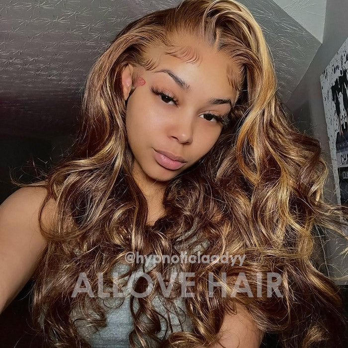 Honey Blonde Ombre Wear And Go Body Wave Hair 13*4 Transparent Glueless Lace Front Human Hair Wigs with Pre Plucked