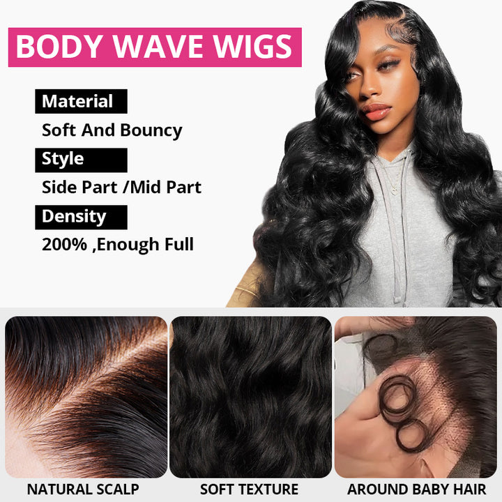 Brazilian Human Hair 5x5 & 7x6 Glueless Lace Wig | Body Wave 200% Density | HD Transparent Lace | Pre-Plucked with Baby Hair - AlloveHair
