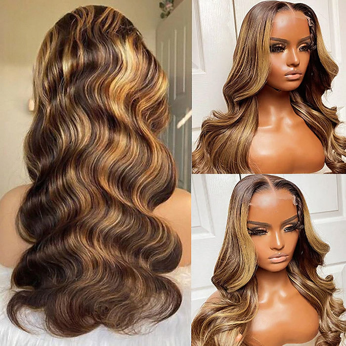 Highlight Ombre Colored Wear And Go Glueless Body Wave 4x4 HD Lace Closure Human Hair Wigs with Pre Plucked