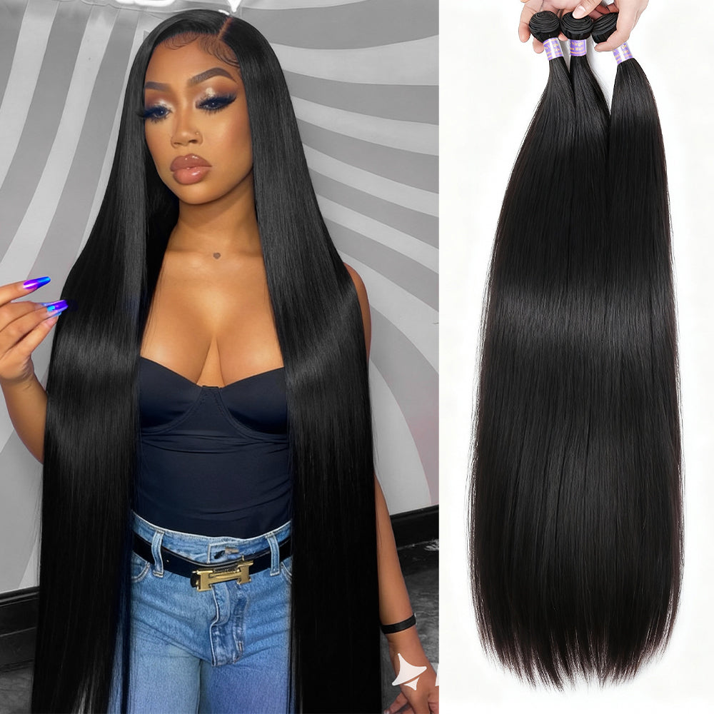 Super Long & Silky Straight Bundles 30-38 Inch Human Hair Weave for Woman