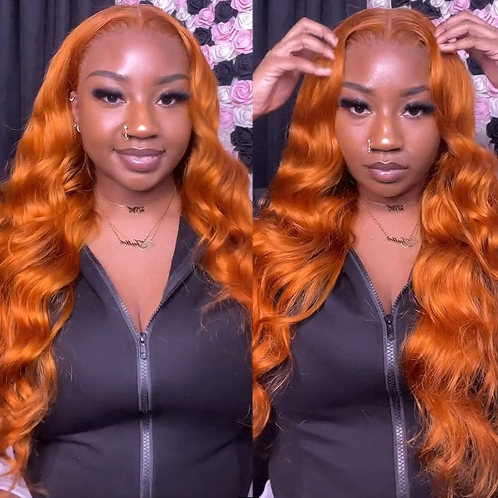 Ginger Orange Color Glueless 13x4 Undetectable HD Lace Frontal Wig Body Wave Human Hair Wigs