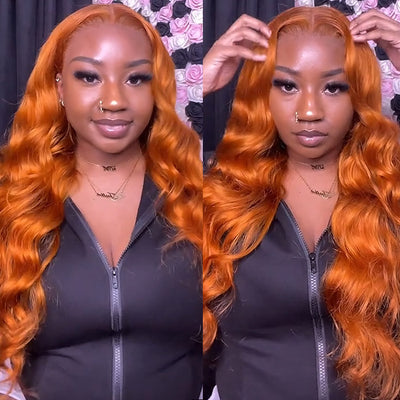 Ginger Orange Color Glueless 13x4 Undetectable HD Lace Frontal Wig Body Wave Human Hair Wigs