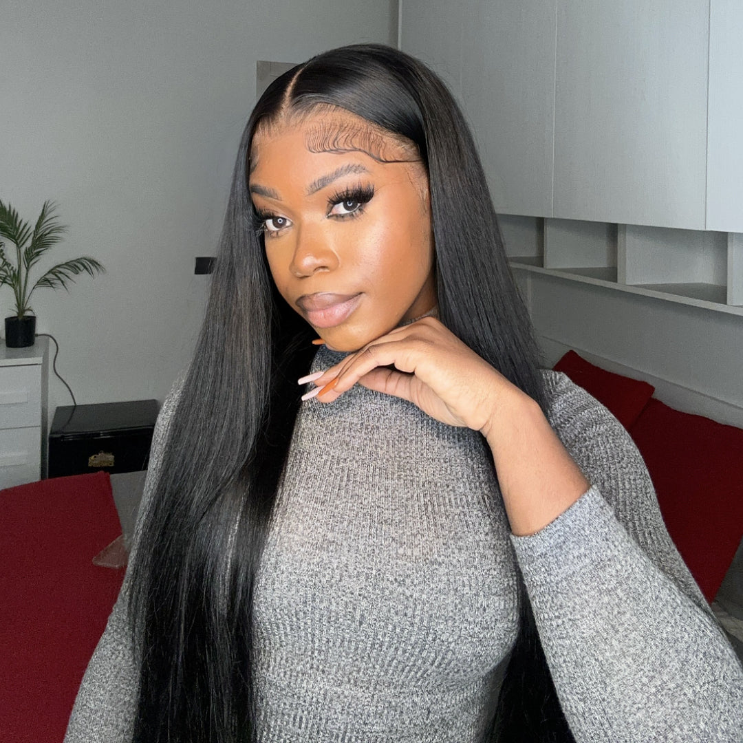 30'' Long 13*4 Straight Hair Lace Front Wigs With Pre Plucked