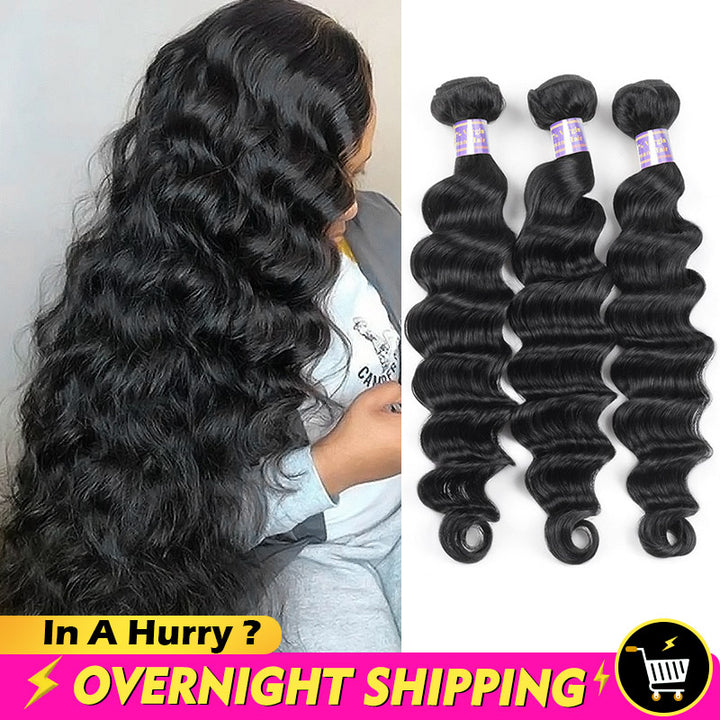 Overnight Shipping Allove Hair Loose Deep Wave 3 Bundles Virgin Human Hair