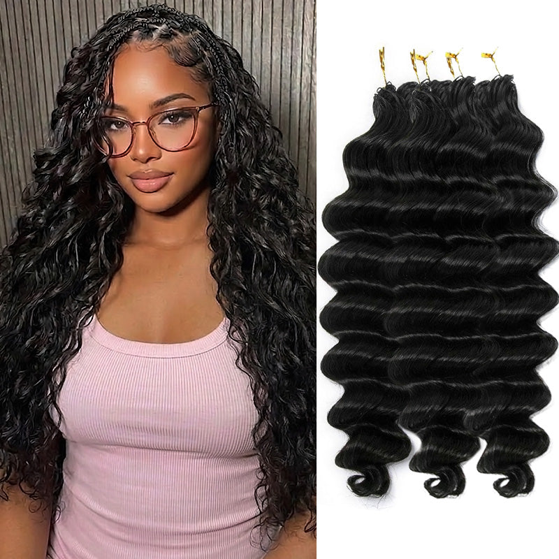 Pre-Separated Loose Deep Wave Crochet Human Hair 20 Inch for Boho Braid Styles Lightweight Machine Made Feather Crochet Human Hair Extension - AlloveHair