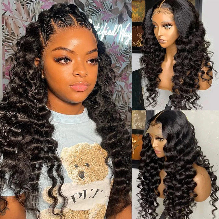 Long 36Inch 13x4 HD Lace Front Loose Deep Wave Human Hair Wigs with Pre Plucked