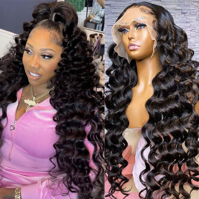Long 36Inch 13x4 HD Lace Front Loose Deep Wave Human Hair Wigs with Pre Plucked