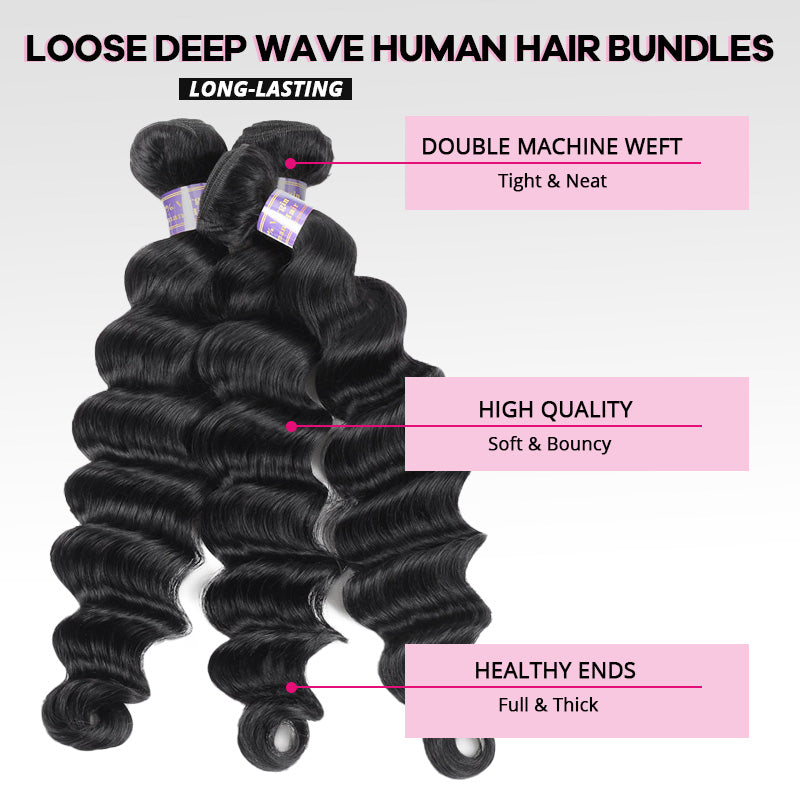Allove 2x6 Deep Parting HD Lace Closure with Bundles Loose Deep Wave Bundles with Closure Human Hair Weave Extensions