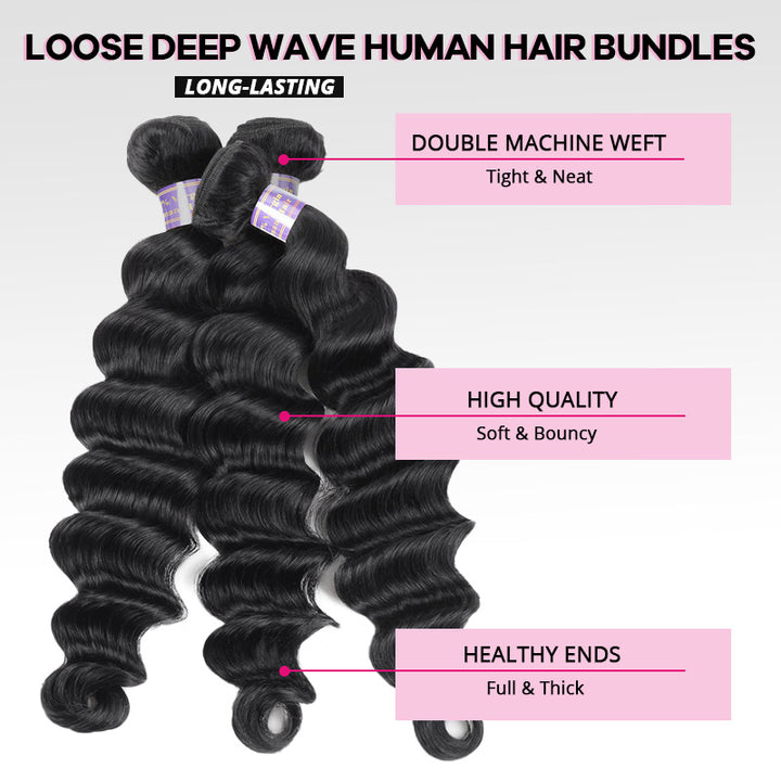 Allove 2x6 Deep Parting HD Lace Closure with Bundles Loose Deep Wave Bundles with Closure Human Hair Weave Extensions