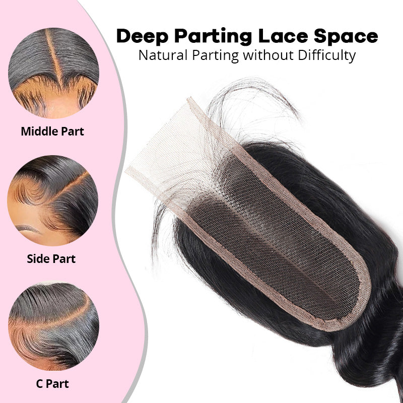 Allove 2x6 Deep Parting HD Lace Closure with Bundles Loose Deep Wave Bundles with Closure Human Hair Weave Extensions