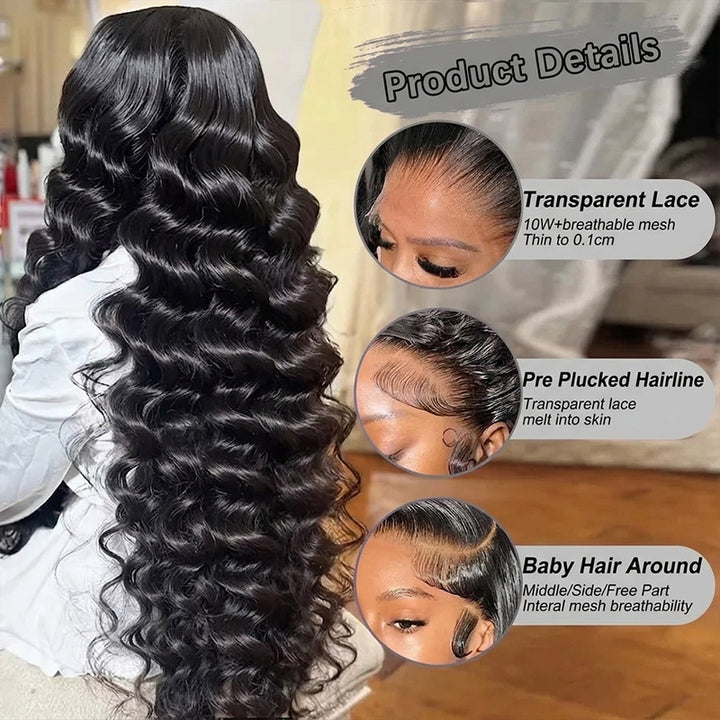 250% Density Real HD 13x6 Lace Frontal Wig 30 Inch Loose Deep Human Hair Wigs for Women - AlloveHair