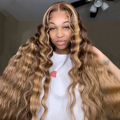 Honey Blonde Ombre Hair 5*5 HD Transparent Lace Closure Straight Human Hair Wigs