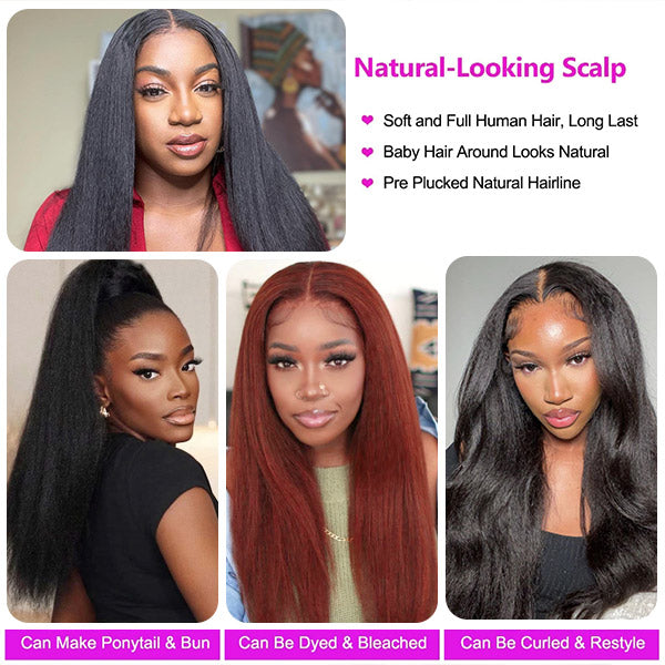 30 Inch Long Glueless Lace Wigs Kinky Straight Human Hair 5x5 Lace Closure Wigs Wear And Go Yaki Hair Wigs