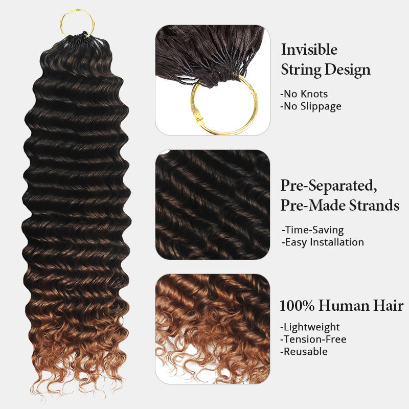 Feather Crochet Human Hair Burmese Curly with Spiral Ends Boho Braiding Hair For Miracle Knots 1B/4/30 Ombre Color - AlloveHair