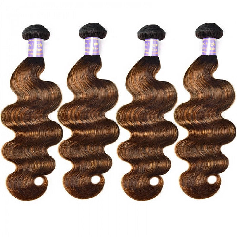 Allove Hair Brown Balayage #FB30 Ombre Body Wave Human Hair Weave 4 Bundles