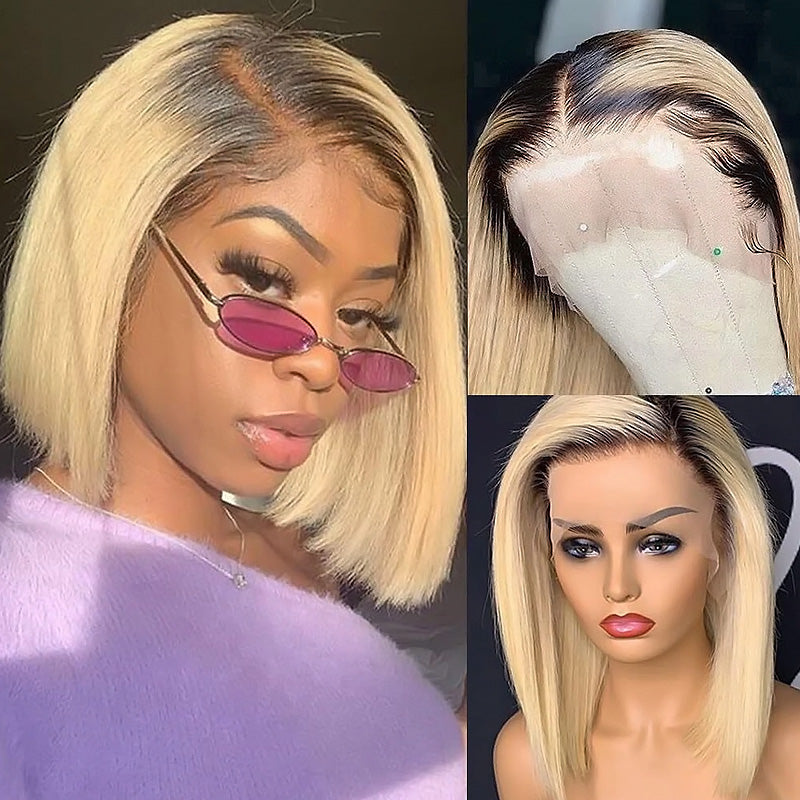 Premium Colored Short Bob Wig Pre Plucked 13x4 Lace Front Straight Hair Wig 200% Density - AlloveHair