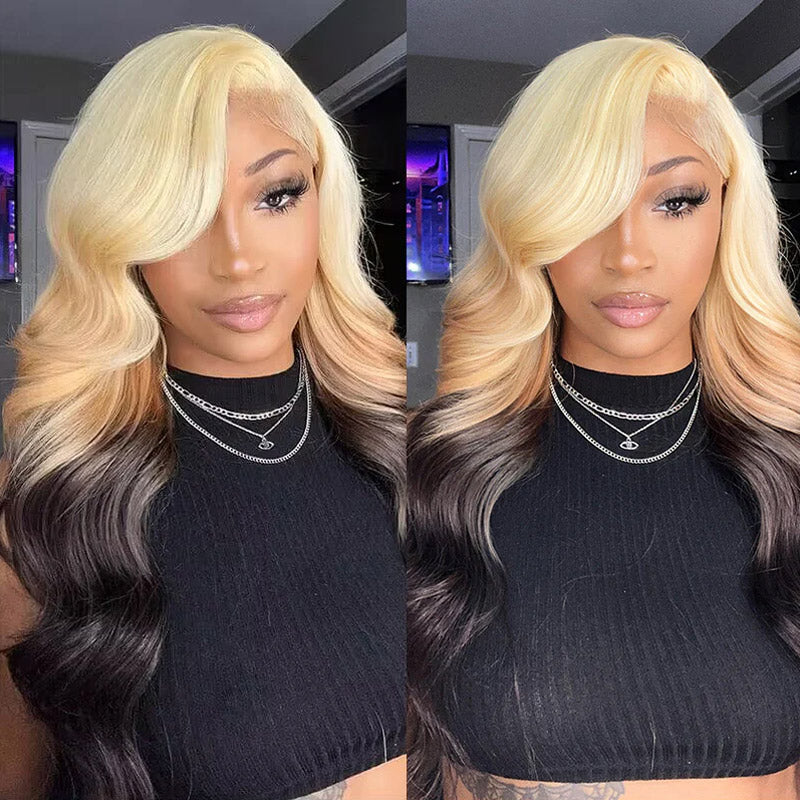Blonde Ombre 13*4 HD Lace Front Wig 613 Blonde Brown Human Hair Wigs Pre Plucked