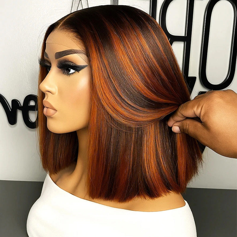 Premium Colored Short Bob Wig Pre Plucked 13x4 Lace Front Straight Hair Wig 200% Density - AlloveHair