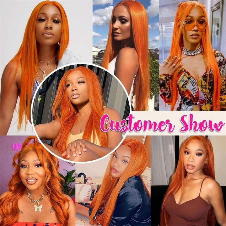 Orange Ginger Color Hair 13x4x1 Lace Part Straight/Body Wave Human Hair Wigs for Women