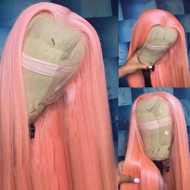 30 Inch Pink Colored 13x4 HD Lace Front Wig Bone Straight Human Hair Pre-plucked Wigs